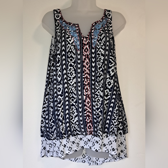 Women's Blouse Shirt Top Tank Sleeveless Krista Lee Print Embroidery Boho Rayon - Picture 13 of 13